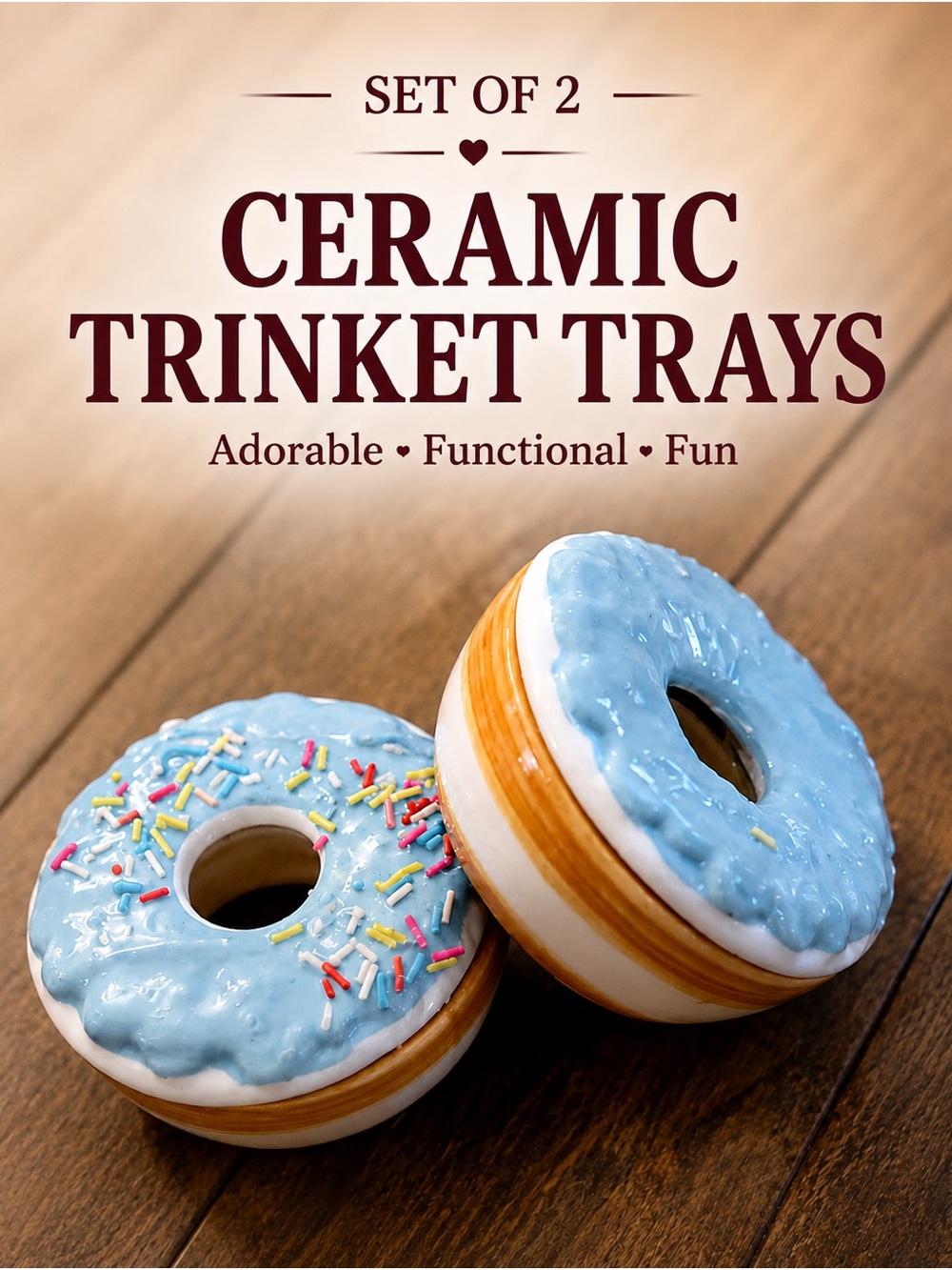 Set of 2 Ceramic Donut Trinket Trays in Light Blue